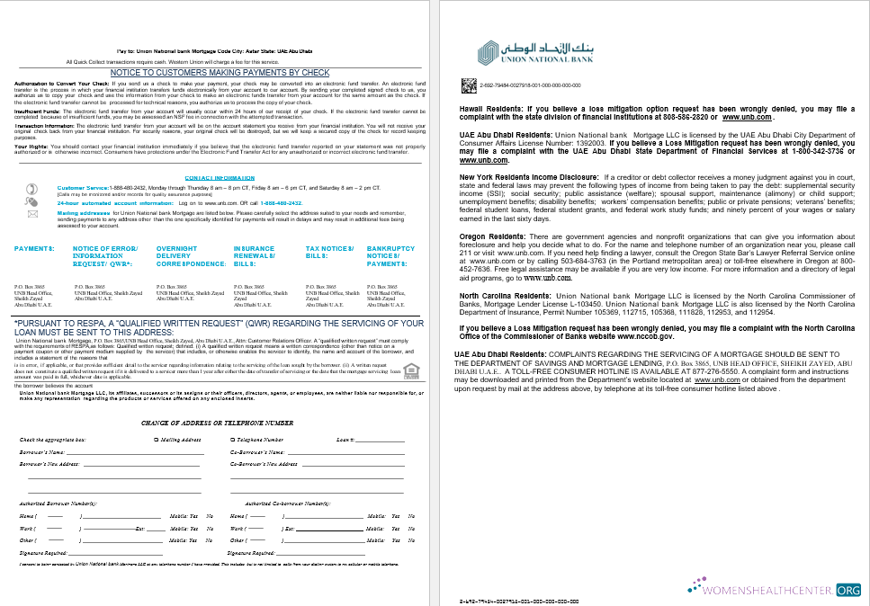 UAE Abu Dhabi Union National bank mortgage loan statement in Word and PDF formats , 8 pages 3 4